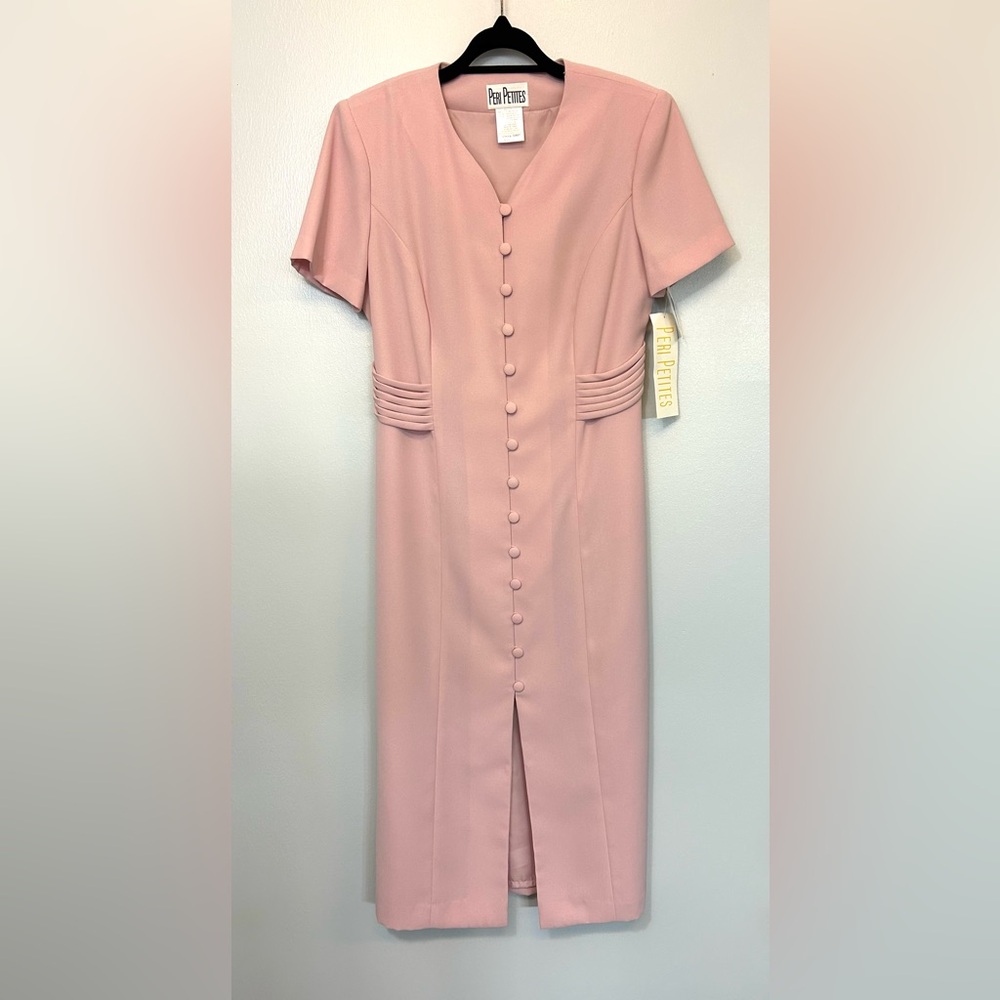 NWT Vintage 90s Peri Petites Pink Wiggle‎ Dress 10P Secretary Cottagecore Button